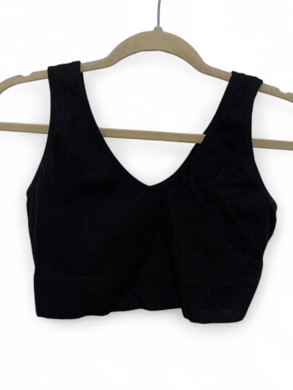 Aerie Black Ribbed V-Neck Sports Bra